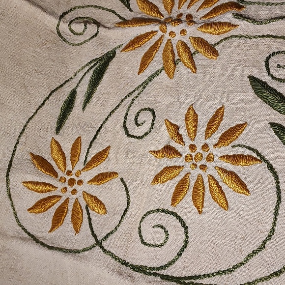 Vintage Handmade Embroidered Large Yellow Flowers Green Stems Pillow Cover - Picture 3 of 6